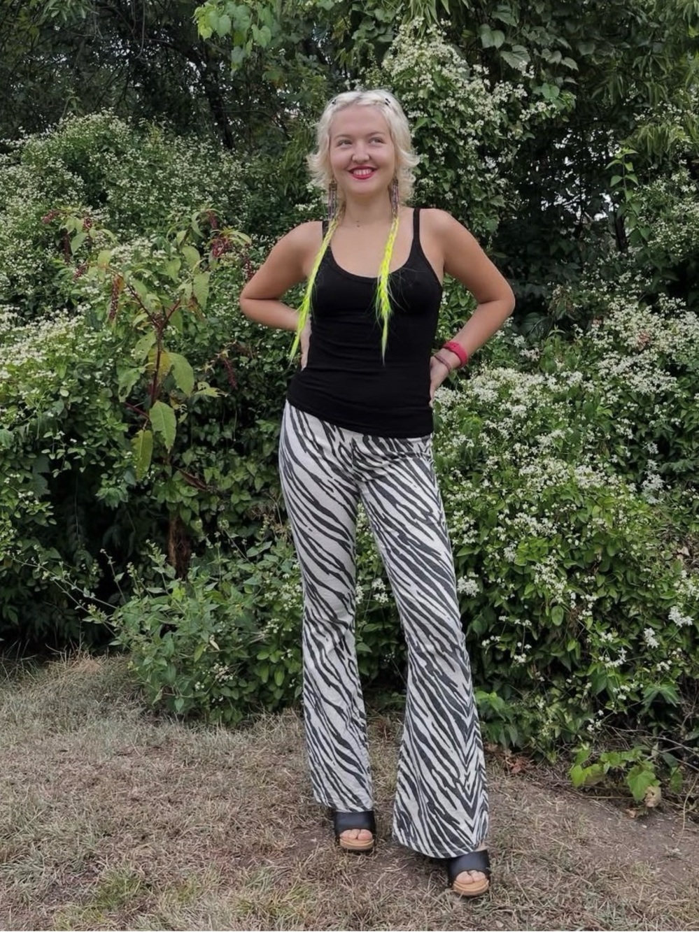 Zebra Print Flared Women's Pants - Black & White